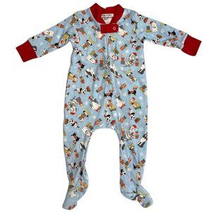 NWT Magnolia Baby Christmas Puppy Footie Pajamas 6M Pima Cotton Zip Blue Holiday